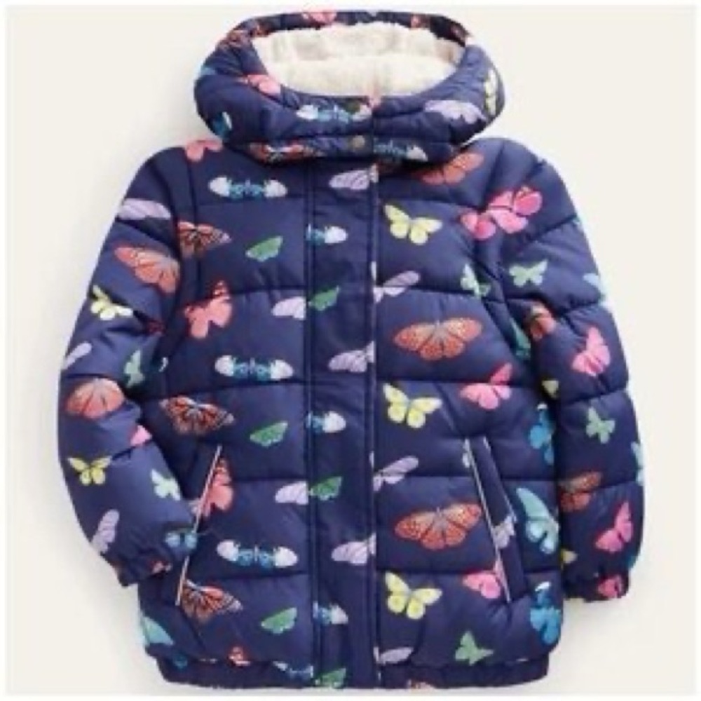 Butterfly Print Hooded Puffer Jacket